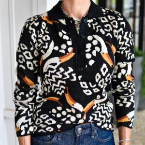 FARM RIO Tucanissimo Polo Knit Top in Black