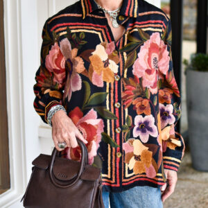 FARM RIO Chenille Flowers Shirt in Black