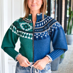 SEA Linea Fair Isle Zip Front Cardigan in Multi