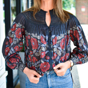 FARM RIO Valentina Long Sleeve Blouse in Black