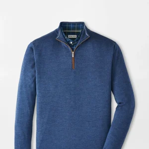 PETER MILLAR Autumn Crest Suede Trim Quarter Zip in Blue Haze
