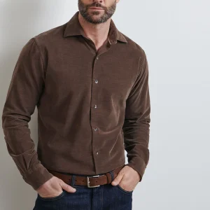 PETER MILLAR Aspen Cotton Cashmere Corduroy Sport Shirt in French Press