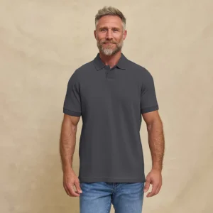 RYE 51 The Yates Sand Washed Double Knit S/S Polo in Charcoal
