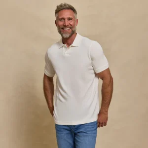 RYE 51 The Yates Sand Washed Double Knit S/S Polo in White