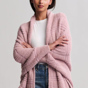BAREFOOT DREAMS Cozychic Cotton Tonal Plaid Blanket Wrap in Teaberry