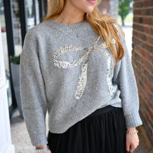 ELAN Crewneck Bow Sweater in Grey