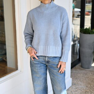 KERRI ROSENTHAL Marlow Imperfect Heart Sweater in Steel Blue