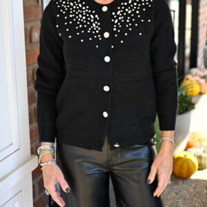 CURRENT AIR Bejeweled Cardigan  in Black