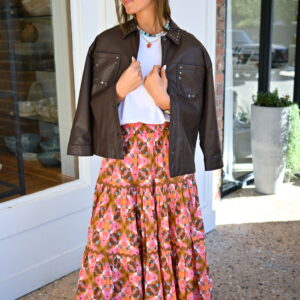 BROOKS AVENUE Jess Tiered Maxi Skirt in Farmhouse Pink