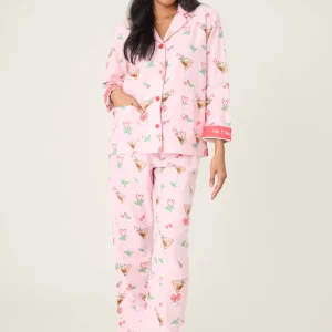 PJ SALVAGE Tini Time Drink Print 3-Piece Flannel PJ Set in Ballet Pink