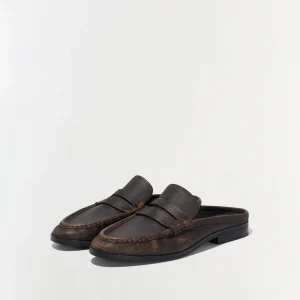SIMKHAI Dean Leather Loafer Mule in Distressed Chocolate