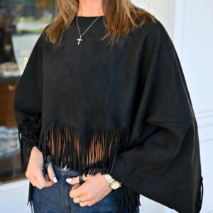 BLUIVY Western Bohemian Suede Fringe Cape in Black