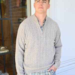 PETER MILLAR Crescent Ridge Cable Quarter-Zip Sweater in Light Elm