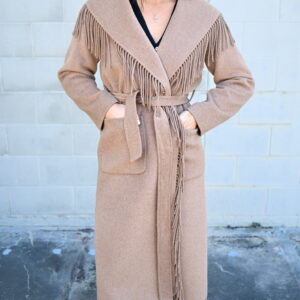 SIMKHAI Carrie Fringe Robe Coat in Camel