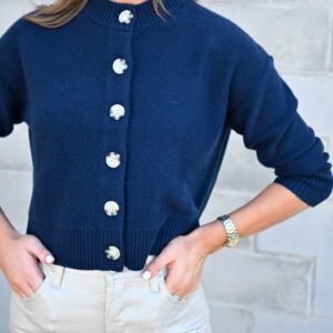 ARCHER CASHMERE Nina Crewneck Cardigan in Midnight