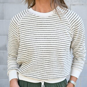 PERFECT WHITE TEE Alexi French Terry Sweatshirt in Green Stripe