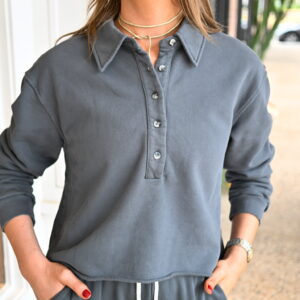 PERFECT WHITE TEE Vinny Fleece 3/4 Fleece Sweatshirt in Charcoal