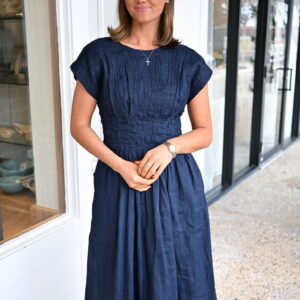 SEA Imogen Solid Midi Dress in Navy