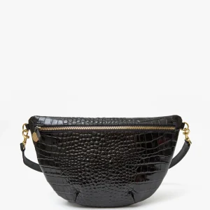 CLARE V. Grande Fanny Congo Crocodile in Black