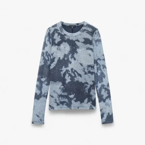 rag&bone Yana Printed Mesh Long Sleeve Tee in Silver/Multi