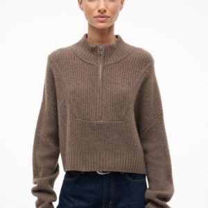 STAUD Cropped Hampton Cashmere Sweater in Truffle