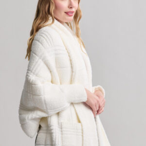 BAREFOOT DREAMS Cozychic Cotton Tonal Plaid Blanket Wrap in Pearl