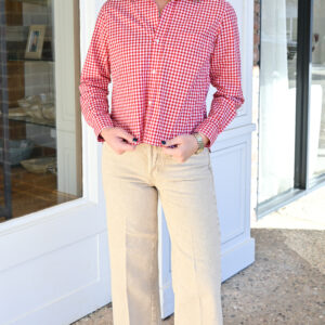 FRANK & EILEEN Untuckable Button-Up Shirt in Red White Check