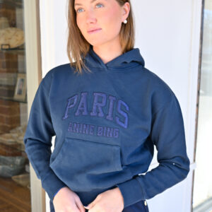 ANINE BING Debbie Shrunken Hoodie-Paris in Washed Navy