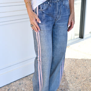 rag & bone Miramar Terry Pull On Track Pant in Pink Stripe
