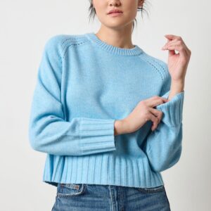 LILLA P Saddle Sleeve Crewneck Sweater in Mystic Blue