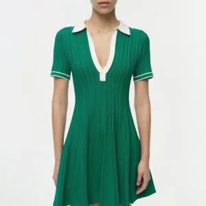 SIMKHAI Page Knit Polo Mini Dress in Kelly Green Multi