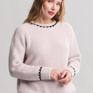 BAREFOOT DREAMS Cozychic Ribbed Sweater with Blanket Stitch in Stone