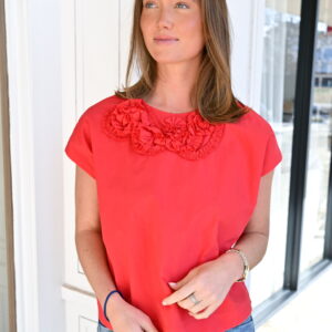 PINCH Floral Embroidered Top in Red