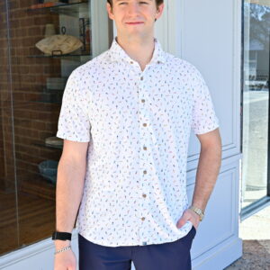 JOHNNIE-O Shortboard Short Sleeve Hangin' Out Button Down Shirt in White