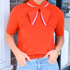 ESSENTIEL ANTWERP Jonda Contrast Colour Polo in Red/Light Pink