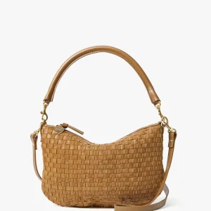 CLARE V Petit Moyen Leather & Suede Woven Checker Messenger in Sequoia