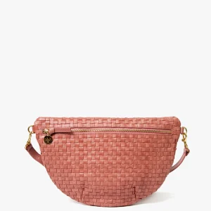 CLARE V Grande Woven Checker Fanny in Rose Clay