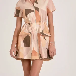 ELAN Full Zip Collared Dress in Neutral Prism