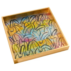 HUNT SLONEM Glam Bunnies Gold Leaf Tray
