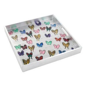 HUNT SLONEM Butterflies Around the World Silver Leaf Tray