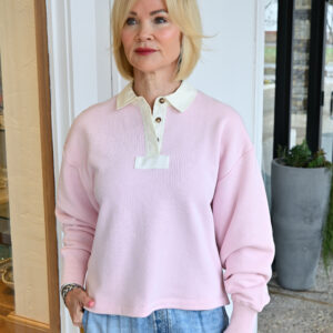 rag & bone Vintage Terry Oversized Polo Sweatshirt in Peony