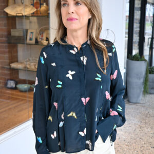 rag & bone Arden Printed Pleated Blouse in Black