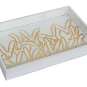HUNT SLONEM Rabbit Run Vanity Tray in White with Gold Leaf