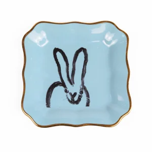 HUNT SLONEM Bunny Portrait Plates with Hand-Painted Gold Rim, Tiffany Blue
