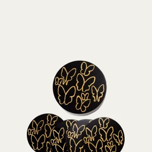 HUNT SLONEM Midnight Butterflies Gold Leaf & Lacquer Coaster Box Set with 4 Coasters