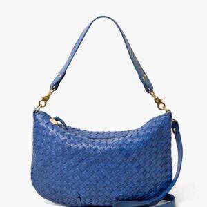 CLARE V Petit Moyen Medium Woven Diagonal Messenger in French Blue