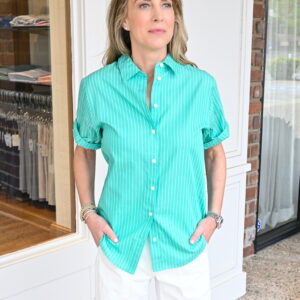 HINSON WU Lucie Short Sleeve Top in Sea Green/White