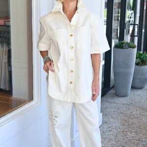 AJE Halo Embroidered Shirt in Ivory