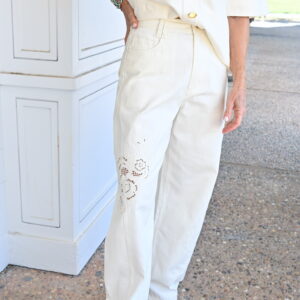 AJE Halo Embroidered Pant in Ivory