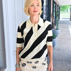 ESSENTIEL ANTWERP Joram Striped Knit Polo in Off White